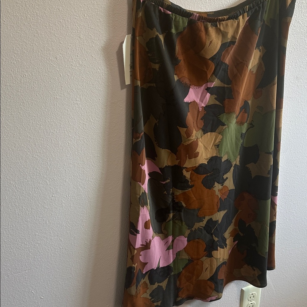 Time and Tru Floral Midi Slip Skirt in Olive, Brown & Pink - Picture 7 of 8